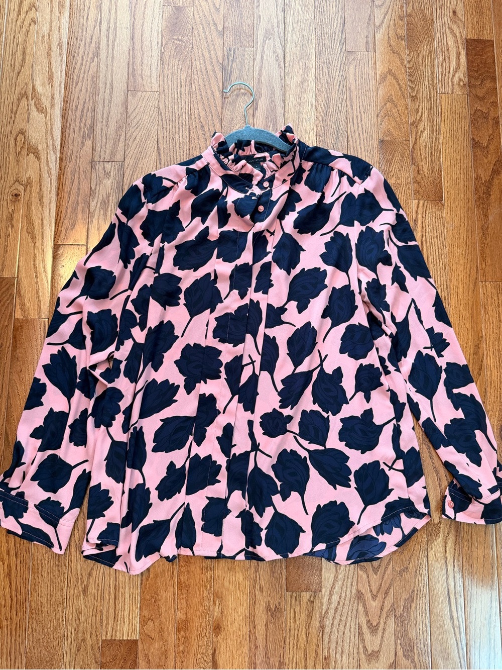 Ann Taylor Pink Blouse with Navy Floral Print